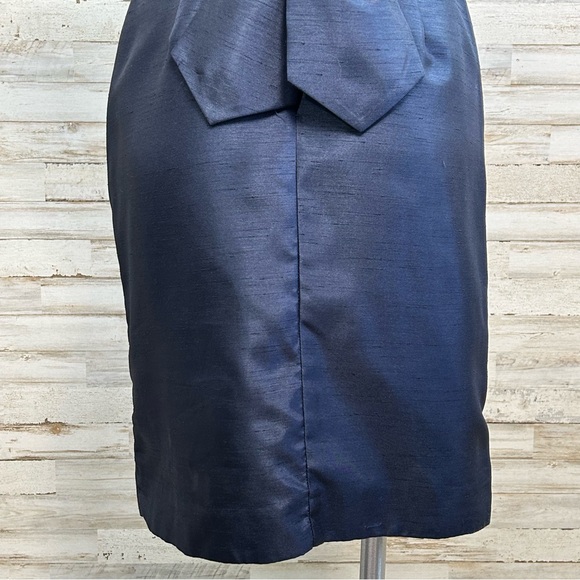 Jenny Yoo Cadie Bow Detail Shantung Sheath Dress Size 4 Navy Pockets Sleeveless - Picture 13 of 17